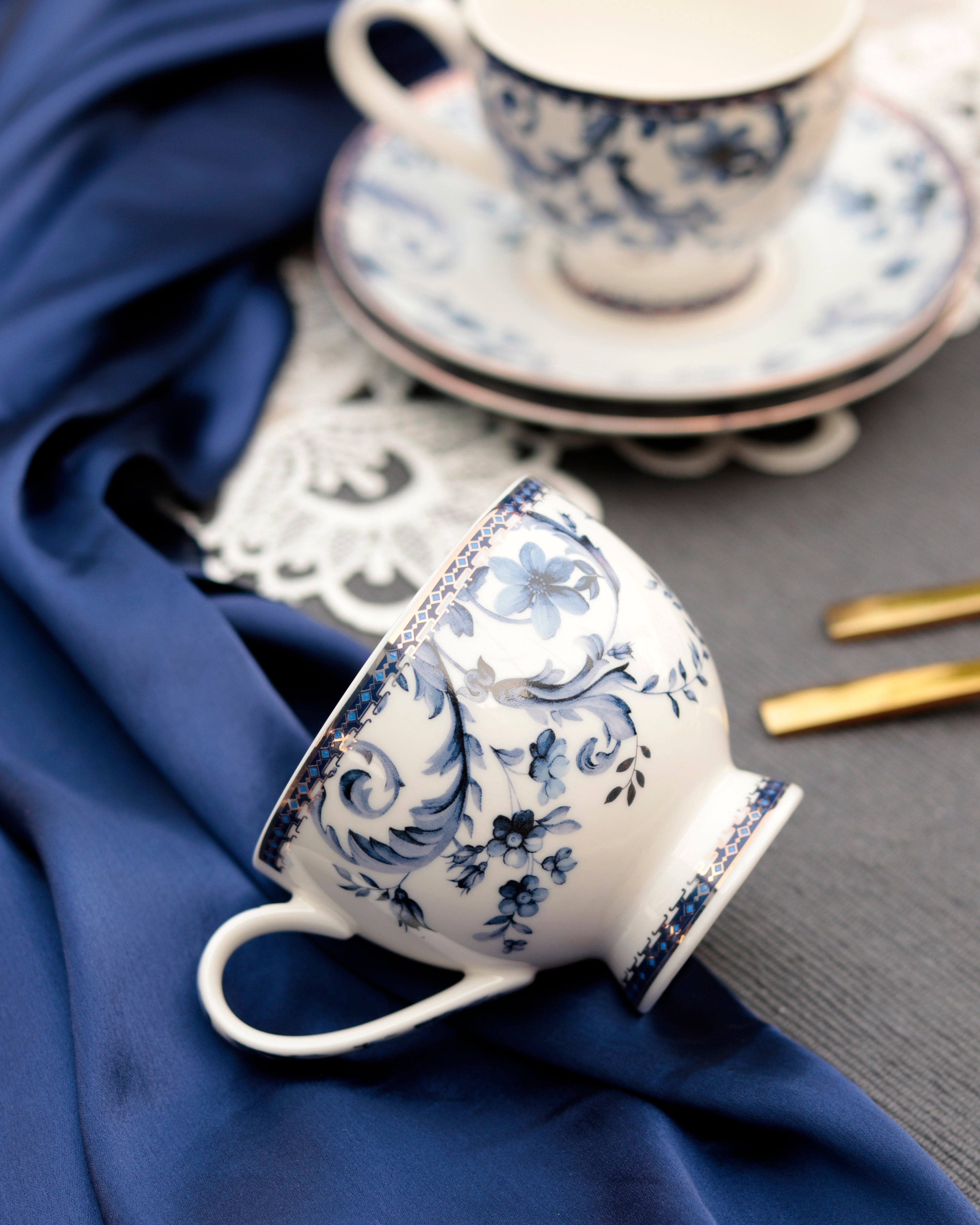 Midnight Blue Cup and Saucer Set (6 Cups and 6 Saucers)