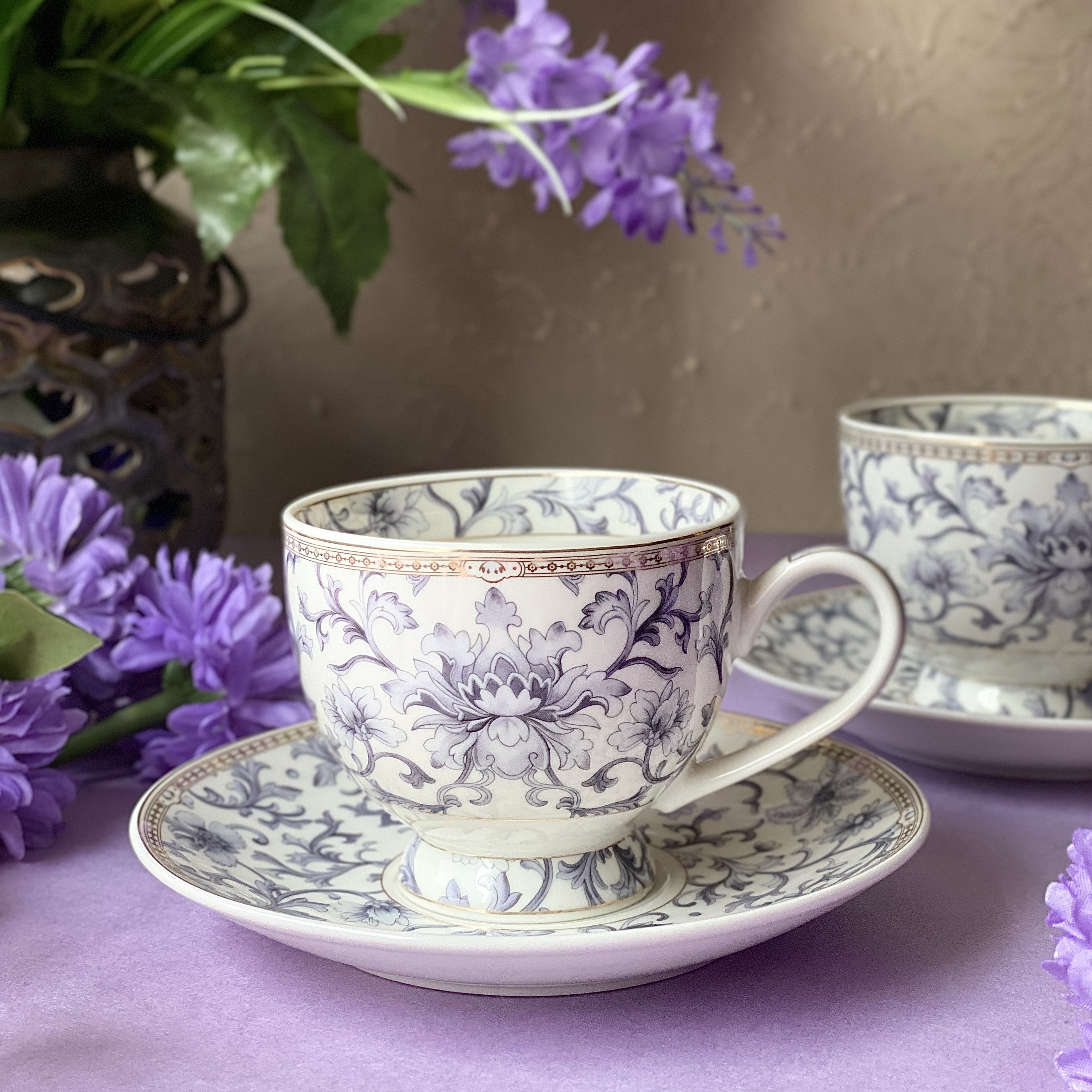 Royal Blue Cup and Saucer Set (6 Cups and 6 Saucers)
