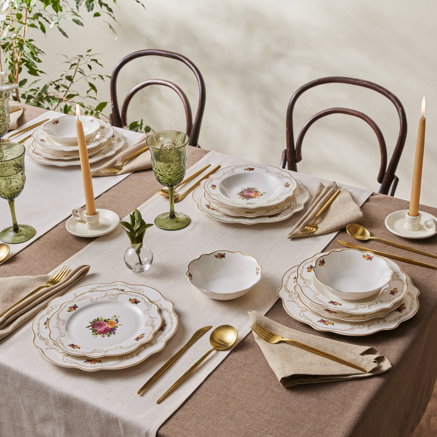 Forever Bone China Antique 24-Piece Dinner Set for 6 People